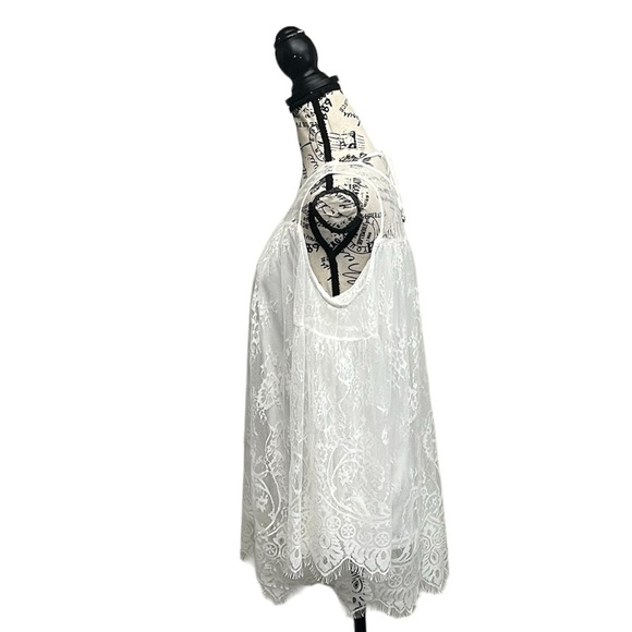 RAIN Ivory Lace Crochet Tunic Blouse Women’s L | Sheer Angelcore Boho Prairie - Picture 4 of 10